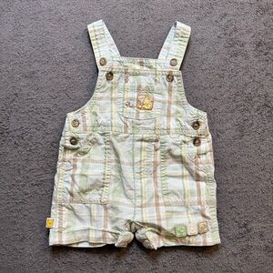 Disney Classic Pooh Plaid Overall Shorts Embroidered 9 Month Infant Blue Green